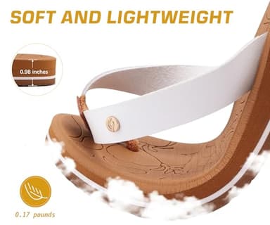 ONCAI Womens Flip Flops Arch Support Yoga Mat Summer Beach Leather Woman Dressy Thong Sandal for Women 2025 with Plantar Fasciitis Walking Ladies Sandal Outdoor Rubber Soles White/Khaki Size 7.5 - Image 3