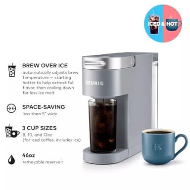 Keurig K-Iced Plus Single-Serve Coffee Maker, Brews Iced Coffee, Fits Travel Mug, Removable Water Reservoir, Artic Gray (Renewed) - Image 2