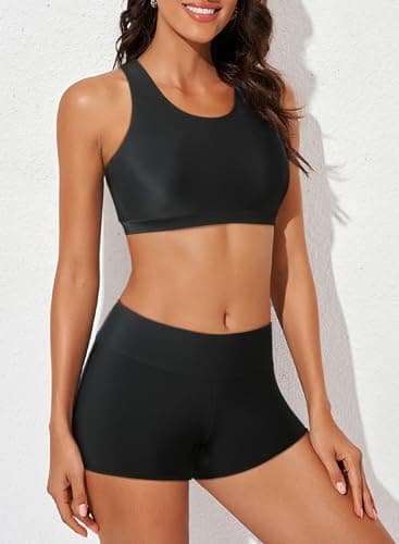 Aleumdr Womens Tankini Swimsuits Athletic 3 Piece Tummy Control Bathing Suits with Shorts Modest Tank Tops Pink Printed Medium - Image 3