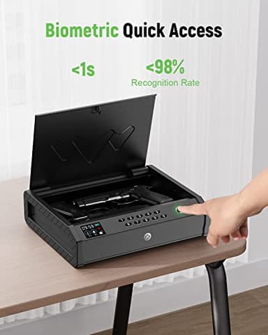 HOLEWOR Gun Safe, Biometric Safes for Pistols with LCD Display of Time Battery, Fingerprint Quick Access Handgun Safe Pistol Bedside, Nightstand, Car, 2 Capacity - Image 8