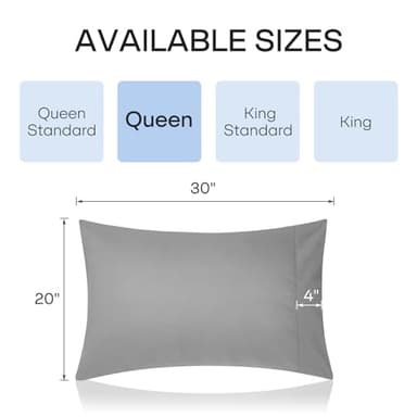 Comfyanno Queen Size Pillow Cases Set of 4, Soft & Breathable Pillowcases, Envelope Closure, Wrinkle-Free, Fade & Stain Resistant, Brushed Microfiber Fabric, Bed Pillow Covers - 20” x 30”, Gray - Image 3