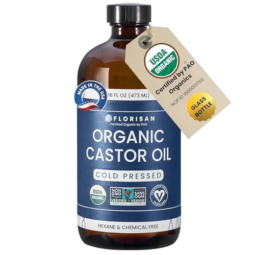 Florisan Organic Castor Oil 16oz Glass Bottle, Cold Pressed, Hexane-Free, Non-GMO, 100% Pure Castor Oil for Hair Growth, Skin, Lashes, Eyebrows, EWG Verified & USDA Organic Certified - Image 1