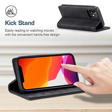 Cracedily for iPhone 12 Mini Case 5.4", Flip Wallet Leather Case with Card Holder Magnetic Closure Shockproof Kickstand Protective Phone Cases Cover for iPhone 12 Mini,Black - Image 4