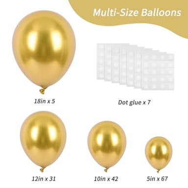 RUBFAC 145pcs Metallic Gold Balloons Latex Balloons 18 12 10 5 Inch Party Balloon Kit Different Sizes for Birthday Party Wedding Balloon Graduation Baby Shower Decoration - Image 2
