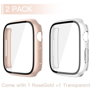 Misxi 2 Pack Tempered Glass Case Compatible for Apple Watch Series 11 (2025) Series 10 46mm, Hard PC Screen Protector Overall Protection Scratch-Resistant Cover for iWatch, 1 Rose Gold + 1 Transparent - Image 2