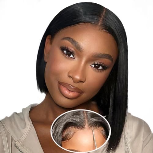 Qangelabeauty 4x6 Glueless Wigs - Human Hair 8 Inch Bob, Pre Plucked, Pre Cut, 180% Density, HD Transparent Frontal Lace Front Wigs for Women - Image 1