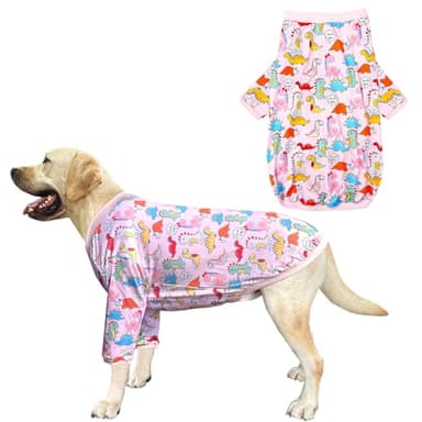 PriPre Dinosaur Dog T Shirts Cute Dinosaur Pattern Printed Apparel Shirt for Large Dogs Softable Stretchy Pet Clothes (3XL, Pink Dinosaur) - Image 1