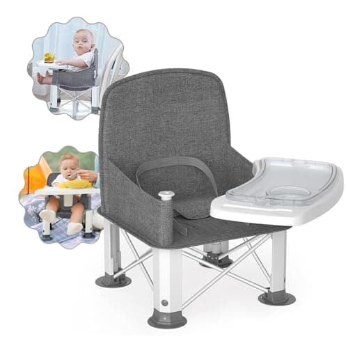 Baby Travel Booster Seat with Double Tray, BabyBond Upgraded Toddler Portable Baby Chair, Booster Seat for Dining Table, Stable and Foldable Booster Baby Chair for Indoor/Outdoor (Grey) - Image 1