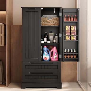 Gizoon Kitchen Pantry Storage Cabinet with Drawers Freestanding Bathroom Storage Cabinets with Doors and Shelves, 47" Small Food Pantry Cabinet for Dining Room Craft Room, Black - Image 5