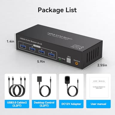 FQuanmap HDMI KVM Switch 2 Monitors 2 Computers 4K60Hz Dual Monitor KVM Switches for Dual PC or Laptops Share 1 Set of Keyboard Mouse Printer Wired Controller and 12V 1A DC Adapter Included - Image 6