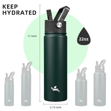 Konokyo 22oz Stainless Steel Bottles with 3 Lids Sport Insulated Water Bottle,Army Green - Image 5