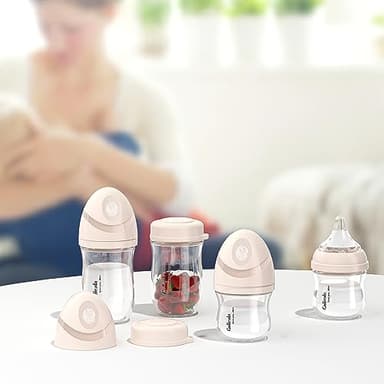 Gulicola Natural Glass Baby Bottle for Breastfeeding Babies, Newborn Anti-Colic Bottle Set with Slow Flow Nipple, 0-3 Months, 5 oz, 2 Pack - White - Image 2