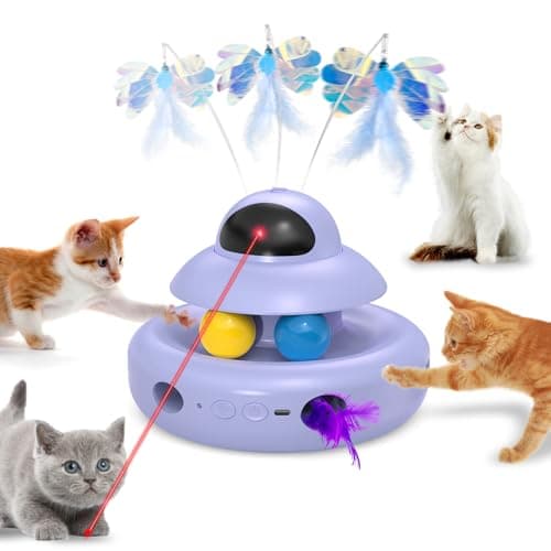 MOHAYA Cat Toy,Purple 4-in-1 Interactive,Cat Toys for Bored Indoor Adult Cats,Electric Flying Butterfly,Rechargeable Automatic Toy,Moving Ambush Feather,Track Balls - Image 1