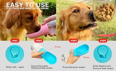 Dog Water Bottle,Portable pet Water Bottle with Food Container,Outdoor Portable Water Dispenser for Cat,Rabbit,Puppy and Other Pets for Walking,Hiking,Travel(10oz - Image 6