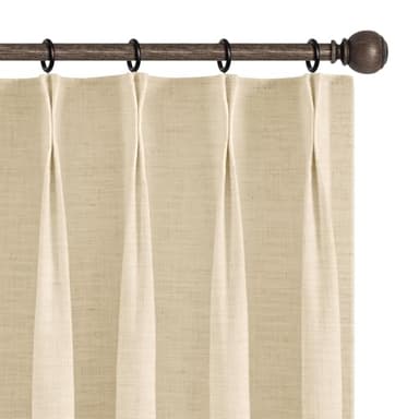 INOVADAY Pinch Pleated Curtains, 100% Light Blocking Linen Pinch Pleat Blackout Curtains for Bedroom, Thermal Insulated Blackout Drapes 2 Panels Set for Living Room - Sand Beige, W40 x L108 - Image 3