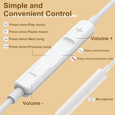 2 Pack of USB C Headphones for iPhone 17/17Pro/17Pro Max/16/16 Pro/16 Plus/16 Pro Max/15/15 Plus/15 Pro/15 Pro Max,USB Type C Earphones HiFi Stere, White Wired Earbuds with Microphone & Volume Control - Image 4