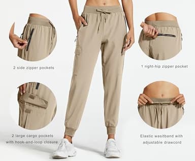 Libin Women's Joggers Casual Lounge Athletic Workout Track Running Elastic Waist Work Tactical Parachute Trendy Pants, Medium Khaki S - Image 2