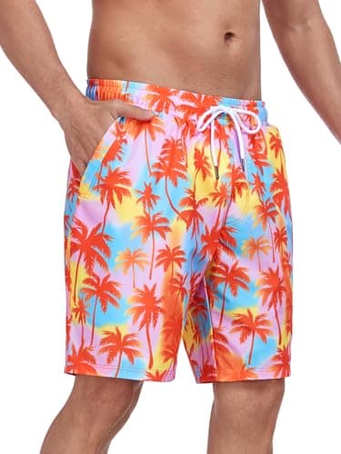 RELLECIGA Men's Board Shorts Quick Dry 9 Inch Swim Trunk with Mesh Lining(Orange Coconut Tree,X-Large) - Image 8