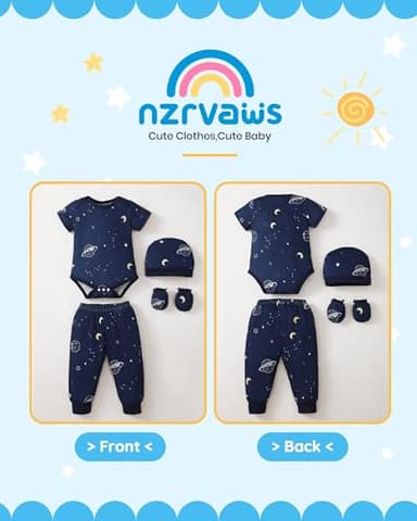 NZRVAWS Baby Boy Clothes Layette Essentials Infant Short Sleeve Romper Pants Hat 4 Pack Outfits Set Spring Summer 6 9 12 Months - Image 4