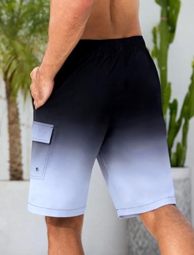 SILKWORLD Mens Swim Trunks 9" Swimming Shorts Quick-Dry Bathing Suits with Compression Liner and Cargo Pockets Gradient Black Grey Large - Image 3