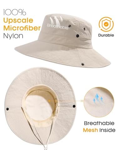 FURTALK Sun Hats for Women Ponytail UPF 50+ Beach Summer Hat Wide Brim Packable Cowboy Hat Beige - Image 6