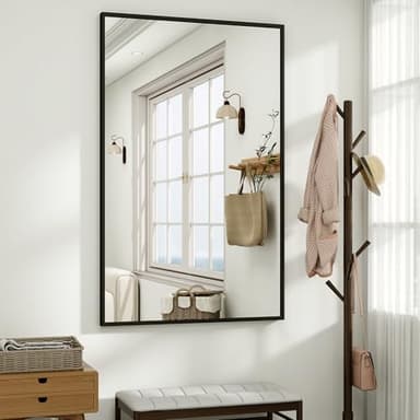 HARRITPURE 48"x30" Framed Bathroom Mirror for Wall Rectangle Mirror Aluminum Alloy Frame Wall-Mounted for Farmhouse Entryway Bedroom Living Room Black - Image 2