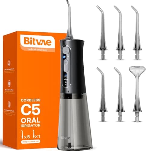 Bitvae Water Dental Flosser for Teeth, Cordless Water Teeth Cleaner Picks, 3 Modes 5 Intensities, IPX7 Waterproof, Rechargeable Water Dental Picks for Cleaning - Black - Image 1
