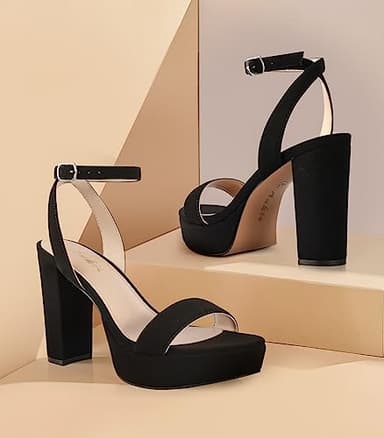 Ankis Platform Heels for Women 7 Inches Chunky Heels Sandals for Women Comfy Open Toe Block Heeled Sandals Nude White Silver Gold Black Ankle Strappy Heels - Image 2