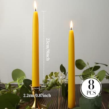 9-inch Beeswax Taper Candles, Natural Beeswax Long Candle Sticks, 10 Hours Burn Time, Smokeless & Dripless Taper Candle for Table Decor, Unscented Bee Wax Tapered Candles (8 Packs) - Image 4