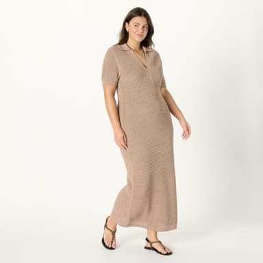 The Drop Women’s Adalyn Tape Yarn Split-Neck Maxi Dress, Mushroom, M - Image 5