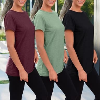 SUNBS Womens Summer Tops Short Sleeve T-Shirts Fashion 3 Pack Basic Tees Comfy Clothes Workout Casual Vacation Outfits 2025 RedGreenBlack XL - Image 3