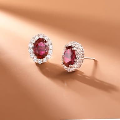 Amazon Essentials Sterling Silver Created Ruby and White Sapphire Halo Oval Stud Earrings, (previously Amazon Collection) - Image 3