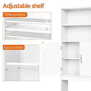 Yaheetech Over The Toilet Storage, Taller Bathroom Organizer Space-Saving Storage Cabinet with Adjustable Shelves and Double Doors, 77 in H, White - Image 7