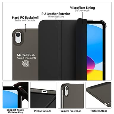 MoKo for iPad (A16) 11th Generation Case 11 Inch 2025, iPad 10th Generation Case 10.9 Inch 2022, Slim Stand Hard PC Translucent Back Shell Smart Cover, Support Touch ID, Auto Wake/Sleep, Black - Image 3