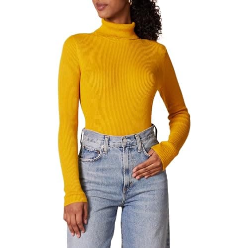 Amazon Essentials Women's Slim-Fit Lightweight Long-Sleeve Turtleneck Sweater, Gold, Small - Image 1