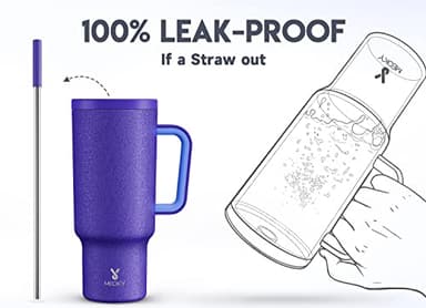 Meoky 40oz Tumbler with Handle, Leak-proof Lid and Straw, Insulated Coffee Mug Stainless Steel Travel Mug, Keeps Cold for 34 Hours or Hot for 10 Hours (Offshore) - Image 3