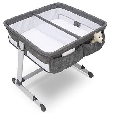 Simmons Kids By The Bed City Sleeper Bassinet for Twins - Adjustable Height Portable Crib with Wheels & Airflow Mesh, Grey Tweed - Image 4