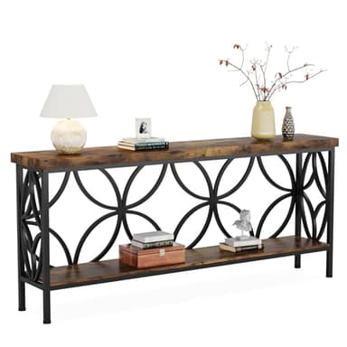 LITTLE TREE Sofa Table, 70.9 Inch Industrial Behind Couch Table with Storage Shelves, Narrow Long Console Table for Entryway, Living Room, Foyer, Hallway, Office - Image 1