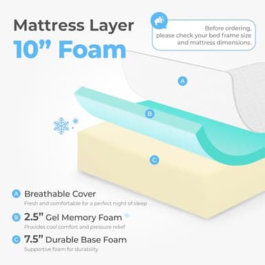 Neo Sleep 10 Inch Queen Cooling Gel Memory Foam Medium Firm Mattress Cool Sleep Pressure Relief CertiPUR-US Certified Foam, Mattress-in-a-Box Kids and Adults No Fiberglass (Queen, 10 in) - Image 3