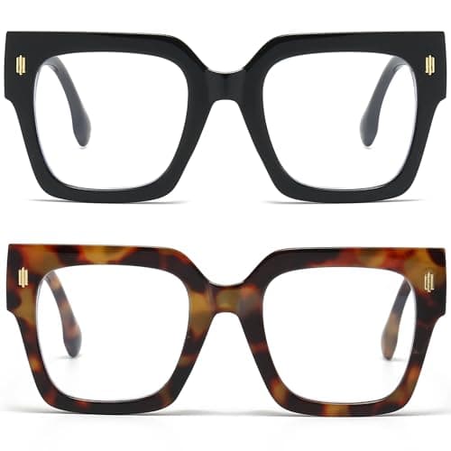 Breaksun Fashion Oversized Blue Light Blocking Glasses for Women Men Trendy Big Square Frame Computer Eyeglasses (Black+Tortoise) - Image 1
