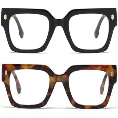 Breaksun Fashion Oversized Blue Light Blocking Glasses for Women Men Trendy Big Square Frame Computer Eyeglasses (Black+Tortoise) - Image 1