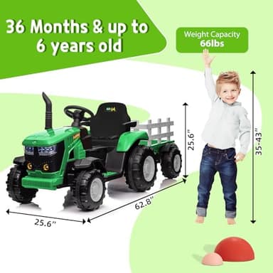 ACONEE Kids Ride on Tractor with Remote Control, 12V Battery Powered Electric Tractor and 35W Dual Motors for Kids Bluetooth Music/USB, 3-Gear-Shift, Safety Belt, 7-LED Lights, Green - Image 6