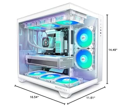 MUSETEX ATX PC Case, 6 PWM ARGB Fans Pre-Installed, 360MM RAD Support, Type-C Gaming PC Case, 270° Full View Tempered Glass Mid Tower, Pure White ATX Computer Case,Y6 - Image 8