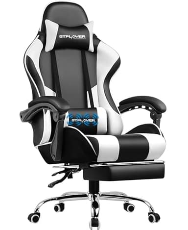 GTPLAYER Gaming Chair, Computer Chair with Footrest and Lumbar Support, Height Adjustable Game Chair with 360°-Swivel Seat and Headrest and for Office or Gaming (White) - Image 1