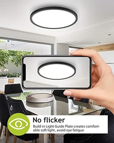 1PACK Flush Mount LED Ceiling Light Fixture Black, 12Inch 28Watt, Dimmable & 3000K-4500K-6000K 3 Color Selectable Ceiling Lamp 3200LM Low Profile Ceiling Light for Kitchen Bedroom Hallway Porch - Image 5