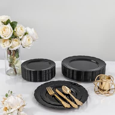 DaYammi 60PCS Black Plastic Plates, Heavy Duty Black Disposable Plates Premium 7.5 inch Dessert Cake Salad Appetizer Plates Hard Plastic Plates Disposable for Halloween Party - Image 5