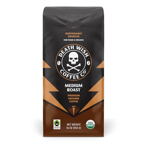 Death Wish Coffee, Organic and Fair Trade Medium Roast Ground Coffee, 16 Ounce (Pack of 1) - Image 1