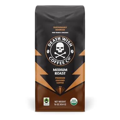 Death Wish Coffee, Organic and Fair Trade Medium Roast Ground Coffee, 16 Ounce (Pack of 1) - Image 1