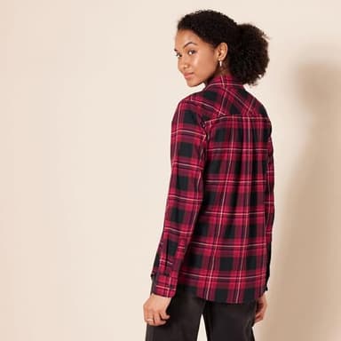 Amazon Essentials Women's Regular-Fit Long-Sleeve Lightweight Plaid Flannel Shirt, Black Pink Chelsea Tartan, XX-Large - Image 3