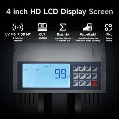 Money Counter Machine Pro 2.0 Dual-Motor, Dollar Euro MT/UV/MG/IR/DD/DBL/HLF/CHN，Cash Counter Machine with Value Add Batch Modes (LCD Display) - Image 4